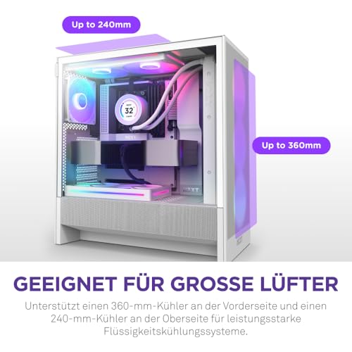 NZXT H5 Flow RGB - Kompaktes Mid-Tower ATX PC-Gehäuse - Weiß – Ansicht 4