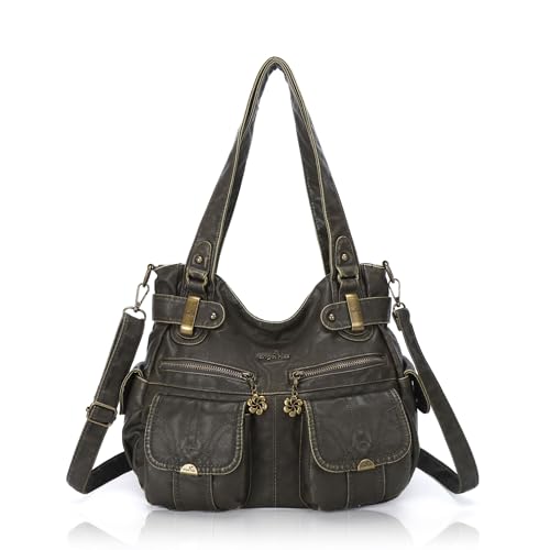 Image of Purses Women Handbags Large Double Zipper Multi Pocket Washed Shoulder Bags Purse with compartments Designer