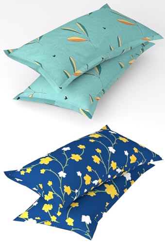 Image of VAS COLLECTIONS Prime Collection Combo Pack of 2 Double Bedsheets with 4 Pillow Covers | 144 TC Soft Brushed Microfiber-Blend -Long Lasting & Wrinkle Free,7.5X7 Ft Set of 6 Pcs (Green& Blue)