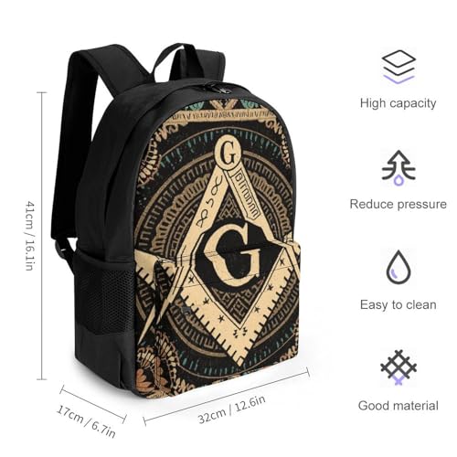 Shoulder Book Bags Anti-Theft Multipurpose Big Capacity Bookbag - Gold Freemason Freemasonry Masonic Art Travel Hiking Backpack With Smooth Zippers2