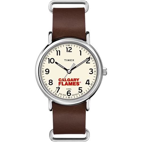 Montre Timex NHL Calgary Flames en cuir pour homme - Modèle Quartz Weekender 40 mm