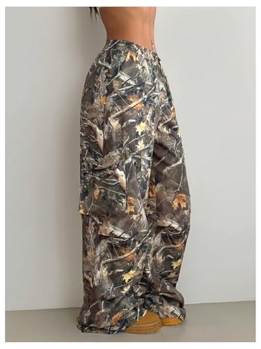 Verdusa Women's Camo Cargo Baggy Pants Y2K Streetwear Drawstring Wide Leg Trousers Flare Sweatpants3