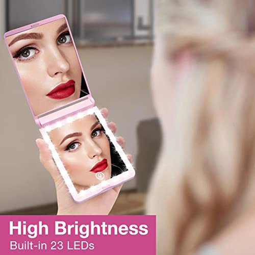 Wobsion Lighted Compact Mirror, Rechargeable Travel Makeup Mirror,1X/3X Magnifying Mirror With Light,300°Flip Folding Portable Mirror, 2-Sided Magnetic Switch Handheld Mirror,Dimmable,Gifts For Girls #TOP1