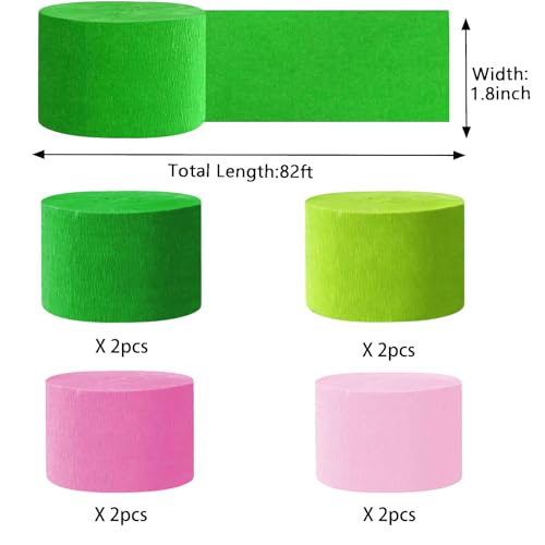 Image of Green and Pink Crepe Paper Streamers 1.8 Inch Widening 8 Rolls,Green and Pink Party Streamer 82 feet per roll for Birthday Wedding Pink Green Party Decorations