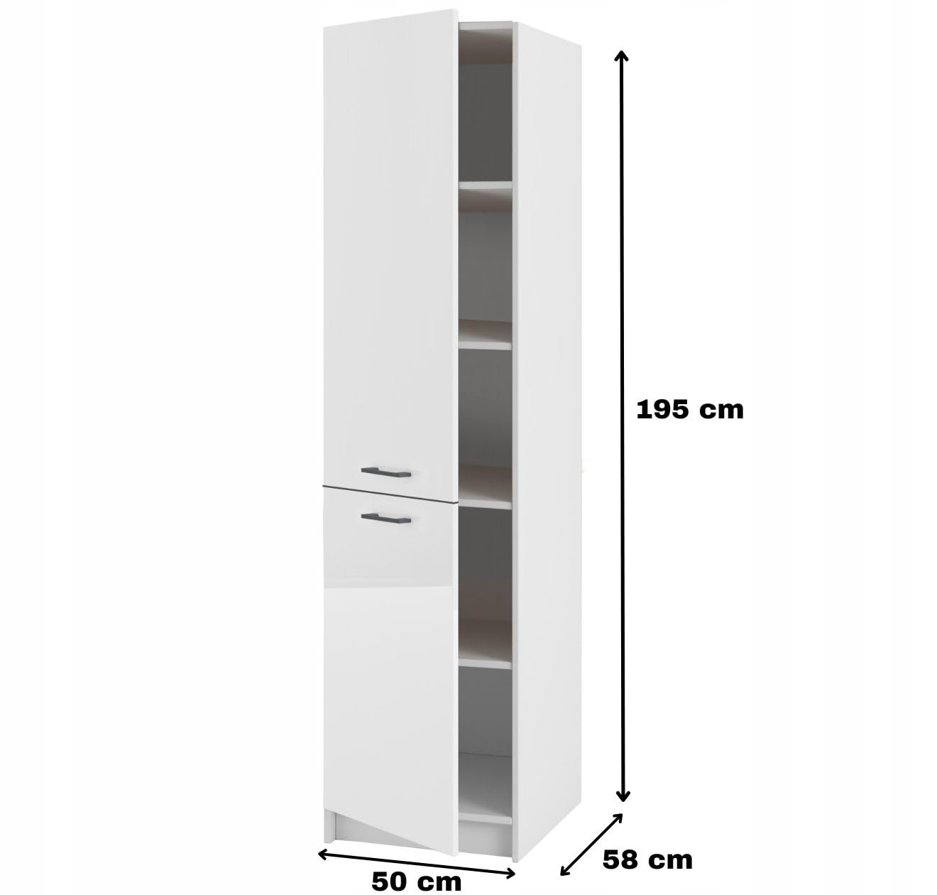 Küchenhochschrank 50 cm mit Türen – Stabile - funktionale Schranklösung für die Küche - MDF-Front - Flexible Türmontage - einfache Selbstmontage - ideal für modernes Küchenlayout