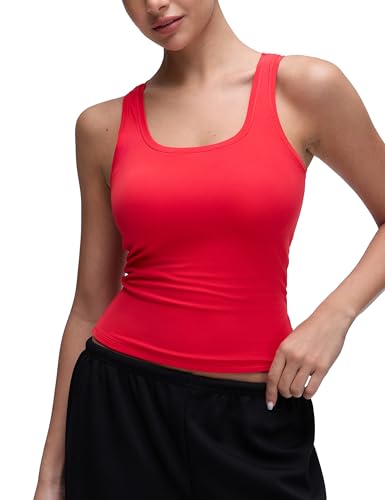 CRZ YOGA Womens Softembrace Casual Tank Tops Scoop Neck Double Lined Soft Sleeveless Shirts Basic Going Out Summer Vest Aurora Red 12