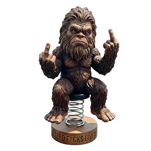 Bigfoot “Zero Fucks Given” Wobble Head,Funny Bigfoot Dashboard Ornament, “Zero Fucks Given” Novelty Middle Finger Figurine Car Decoration, Humorous Decor Gift