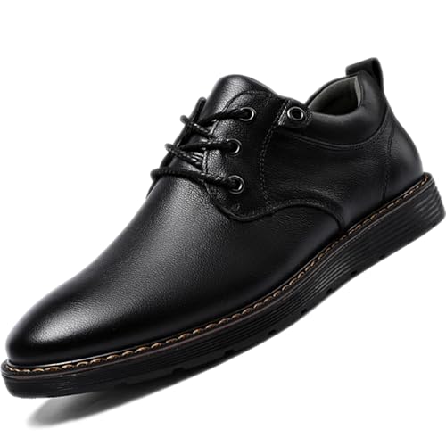 Men's Genuine Leather lace-up Causal Oxfords Comfortable Non-Slip Plain Toe Retro Business Office Dress Dreby Walking Office Shoes for Work and All-Day Comfort