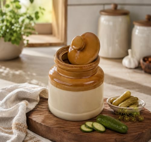 Image of Pure Source India Ceramic Pickle Jar with Lid | Airtight Ceramic Storage Container for Pickles, Chutney, Spices & Dry Snacks | Glossy Handmade Kitchen Storage Jar (1, litres)