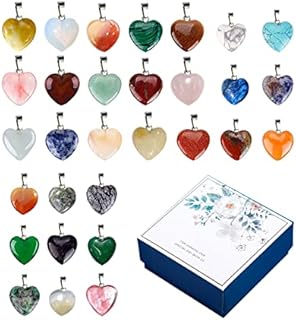 YWNYT 30pcs Heart Shaped Stone Pendants, Natural Colorful Crystal Pendant Charms Chakra Beads Gemstone Rock Charms Set for DIY Necklace Jewelry Making with a Storage box, 2 Sizes