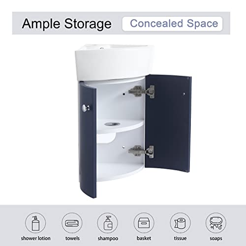 Malwee 13 Inch Wall-Hung Vanity, Corner Vanity, 13'' Floating Bathroom Vanity With Sink, With 1 Door And White Ceramic Basin Sink Top (Nb-053, 13''Wx13''D) #TOP4