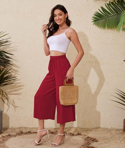 CZYINXIAN Womens Flowy Wide Leg Pants Casual Summer Beach Elastic Waist Trousers Trendy Business Work Pants with Pockets3