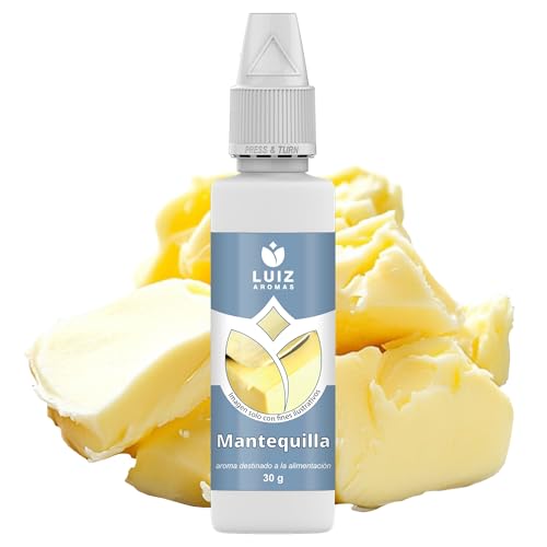 LUIZ AROMAS | Aroma Mantequilla - Aroma Alimentario en Gotas para dulces de Hornear, Pasteles, Bizcochos y Tartas | Producto Vegano sin Calorías y sin Azucar | Producto 100% Italiano (30g)