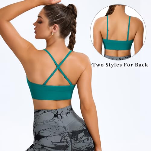 Image of BLUELILY Sports Bras for Women Padded Adjustable Deep V Neck Bra Seamless Spaghetti Strap Criss Cross Light Impact Yoga Bras