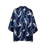 [Taopagii] カーディガン 羽織 ユニセックス 日焼け止め服 半袖 浮世絵柄 プリント 着物 薄い 涼しい 和風 カジュアル ゆったり おしゃれ 上着 アウター お出掛け 夏 学生 青年 通学 花火大会 海水浴 夏祭り ブルー鶴柄 XL