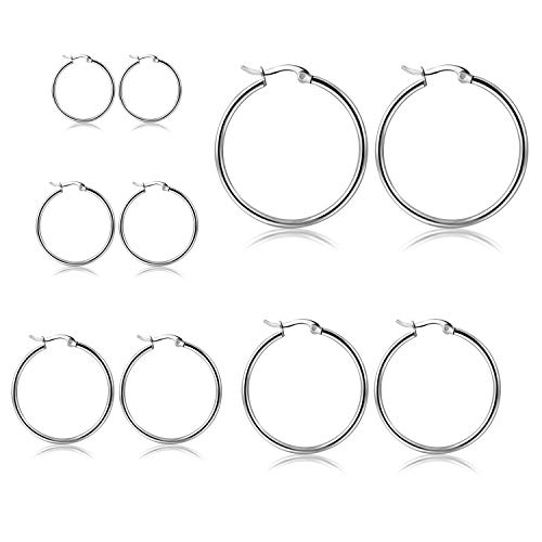 Royal Amoyy 5 Pairs Hoop Earrings Set Of Different Sizes - Stainless Steel Hypoallergenic Circle Earrings For Women And Girls In Colors (Silver, Black, Gold, Rose Gold) #TOP3
