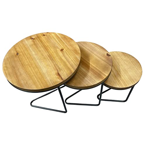 First Of A Kind Round Wooden Display Risers - Set Of 3 Round Wire Display Risers With Wood Tops, Round Decorative Display Stand - 10" Tall Wooden Display Risers #TOP2