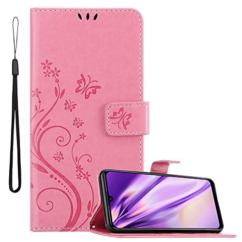 Cadorabo Hülle kompatibel mit Honor 10 LITE/Huawei P SMART 2019 Blumen Design aus Kunst Leder Klappbare Magnetische [Kartenfächern] Cover Hülle für Honor 10 LITE/Huawei P SMART 2019 Tasche in Rosa