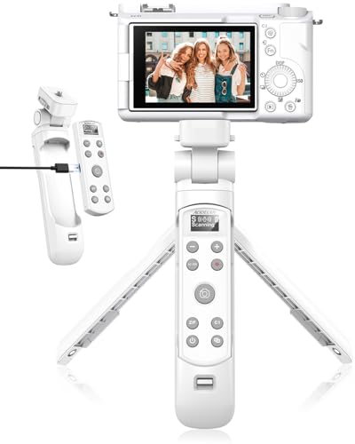 for Sony Tripod with Rechargeable Remote Control - Aodelan Wireless Shooting Grip Mini Tripod with OLED Screen for Vlogging for ZV-E10,ZV-1F,RX100 VII,a6100,a6400,a9 II; Replace Sony GP-VPT2BT(White)