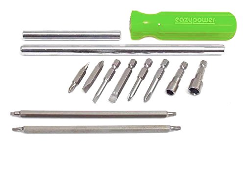 Image of Eazypower 87255 13-piece Lime 2-in-1 and 4-in-1 Screwdriver with Extended 4-in-1 Tube