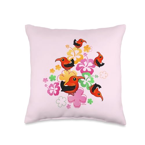 Birdorable Scarlet Hawaiian Honeycreepers & Hibiscus Iiwi Throw Pillow, 16x16, Multicolor