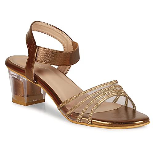 Image of Smart & Sleek Women's Crystal & Glittery Block Heels Fashion Sandals for Women & Girls latest Collection & stylish Comfortable-AB32