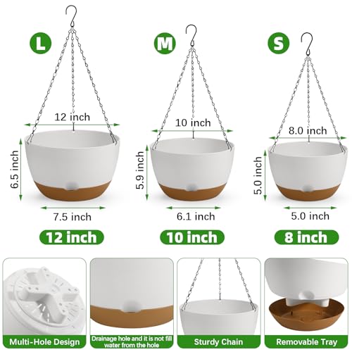 Dovesail Vaso suspenso de 30/20/20.3 cm, vaso de plástico auto-irrigável com orifícios de drenagem e