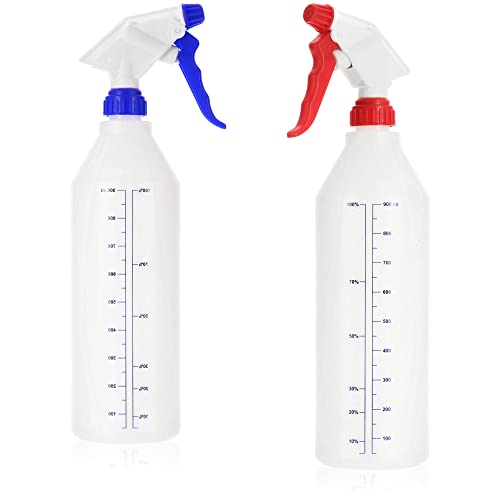 Immagine prodotto: com-four® 2x Flacone spray - spruzzatore a pompa a 360 gradi resistente agli agenti chimici - filettatura 28/400 per acidi diluiti, oli minerali (bianco/blu + bianco/rosso)