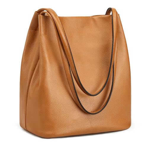 Kattee Women Soft Genuine Leather Totes Shoulder Bag Purses and Handbags with Top Magnetic Snap Closure (Brown)