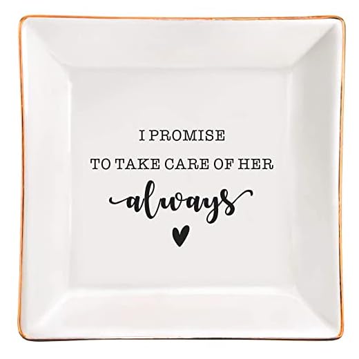 XJF Ceramic Jewelry Trinket Dish Present for Mother of the Bride from Groom, Mother of the Bride Gifts - I Promise to Take Care of Her Always, Wedding Gift for Mom in Law