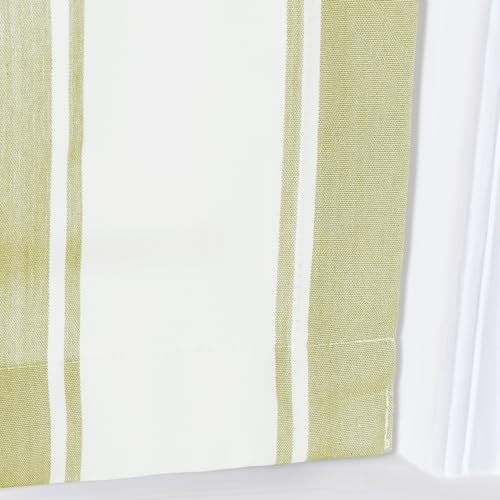 Image of TWOPAGES No Drill Wide Stripe Roman Shades Cordless Roman Blinds for Windows, Custom Made Light Filtering Blackout Blinds Farmhouse Shades for Kitchen, Olivine Bordered Wide Bar, 1 Piece