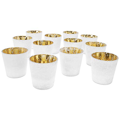 Koyal Wholesale 3" Tall White Frosted Ombre Mercury Glass Votive Candle Holders, Set Of 12, Bulk Tealight Holders, Tablescapes, Wedding, Home Decor, Office, Restaurant, Table Setting Decorations #TOP1