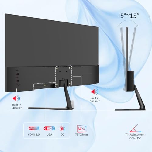 Image of 23.8 inch Monitor, Full HD Computer Monitor with VA Panel, 75Hz Refresh Rate, VESA Mountable, HDMI /VGA, Ergonomic Tilt, Built-in Speakers, Eye Care, 3-Side Frameless, Black