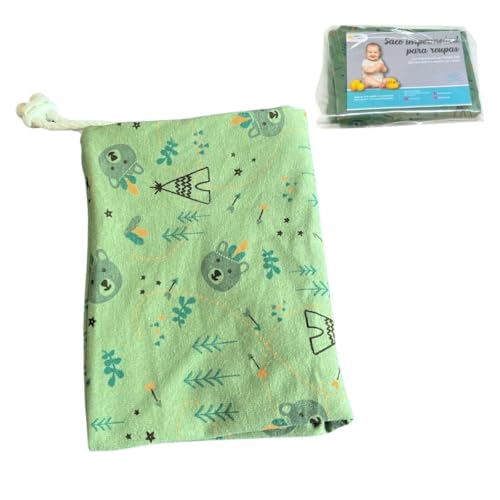 Minha Estrelinha - Saco Impermeável Roupa Suja Umida Urso Verde Bebê Infantil