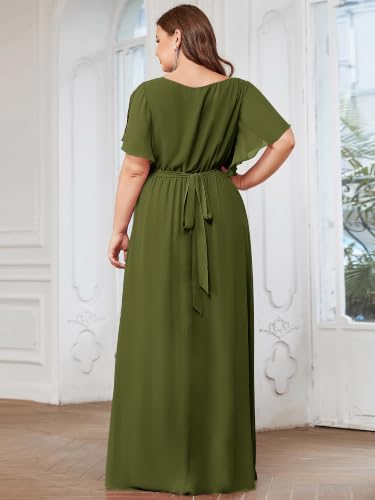 Image of Ever-Pretty Plus Women's Chiffon Bridesmaid Dress A-Line Empire Waist Floor Length Plus Size Formal Wedding Guest Dresses