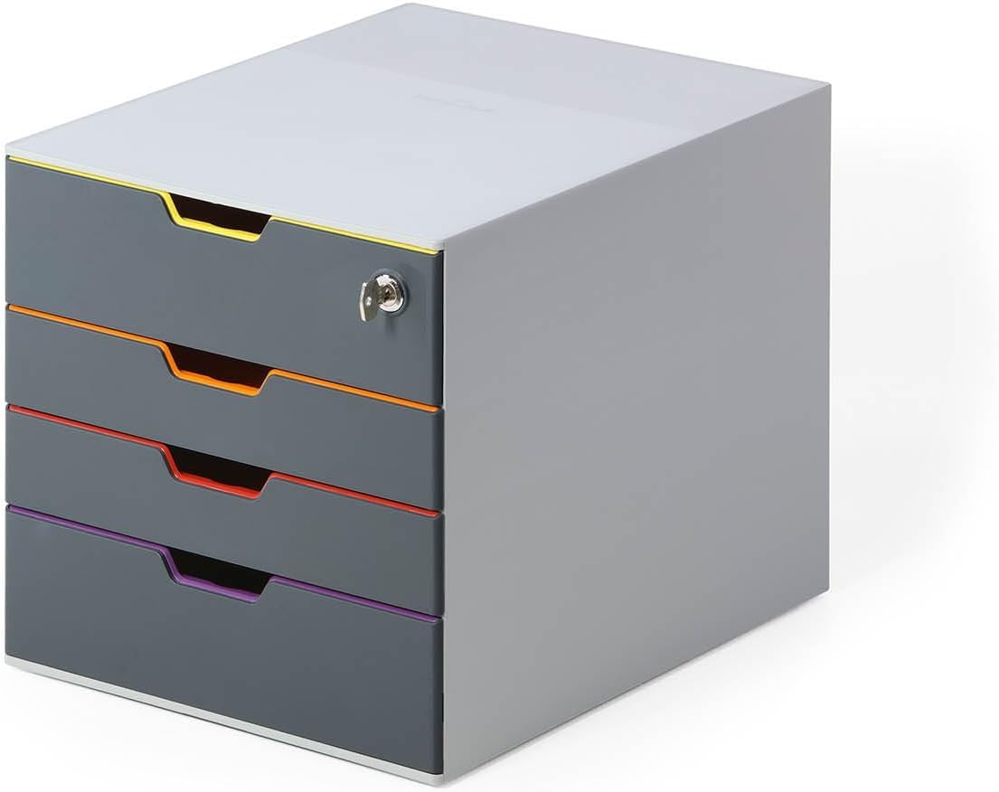 Durable VARICOLOR® 4 Lockable Drawer Unit - Desktop Drawer Set with 4 Colour Coded Draws - Top Draw is Lockable to Support GDPR - Perfect for Storing Documents and Paper Work