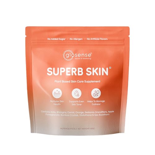 Image of SUPERB SKIN by Glosense | Plant-Based Powder with Glutathione, Amla & Sea Buckthorn | Skin Care Supplement|Tasty Collagen Booster for Glowing Skin, Anti-Aging & Immunity | 120g | 30-Day Supply