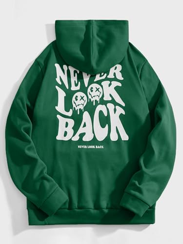 COZYEASE Men's Graphic Letter Print Drawstring Street Hoodies Oversized Vintage Long Sleeve Sweatshirts Green M3