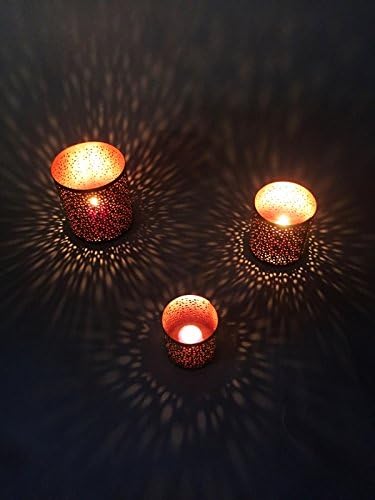 SET of 3 Moroccan Vintage Tealight Holders Estelle black copper | Oriental Garden Outdoor Lantern for Candles Tealights | Indoor Tea Lights Holder Tea Party Accessories or Christmas table Decorations