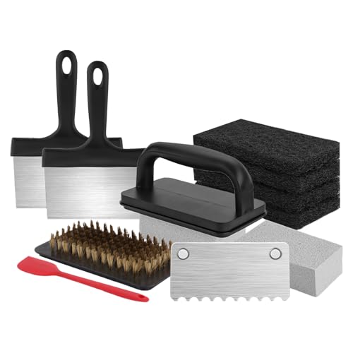 Juego de limpieza de piedras para barbacoa, kit de limpieza para barbacoa, utensilios de cocina portátiles y duraderos, juego ergonómico multifunción para exteriores, pícnic, playa, jardín