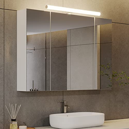 Armadietto A Specchio Per Bagno In Plastica 40,6x66x9,8 Cm Con 3 Ripiani Regolabili