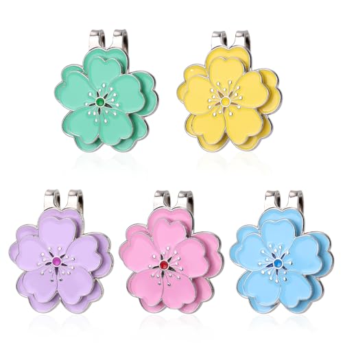 lasuroa 5pcs Magnetic Golf Ball Marker Hat Clip, Flower Shape