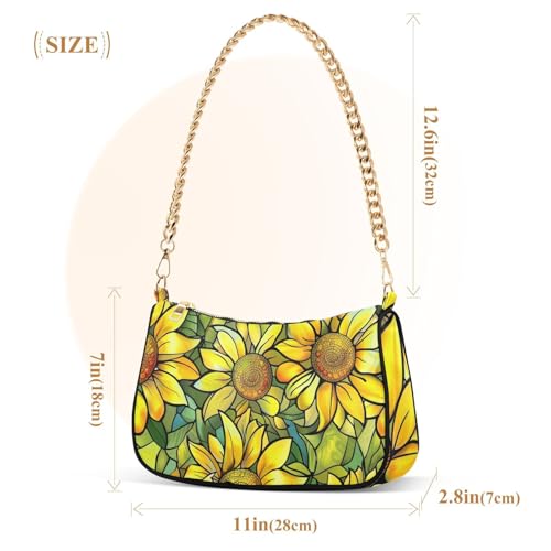 Sac à main matelassé jaune tournesols multi-poches avec chaîne