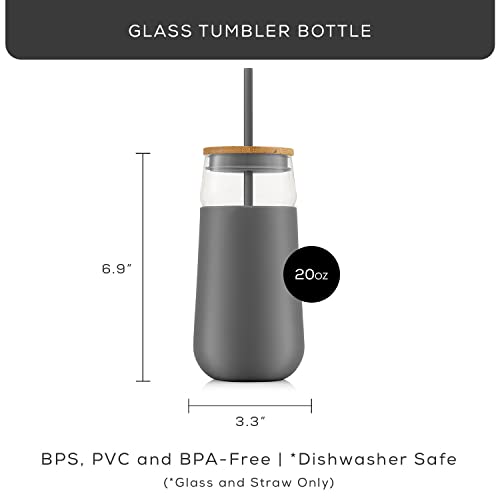 Joyjolt Tumbler With Lid And Straw And Silicone Sleeve. Bpa Free, 20Oz Glass Cup With Bamboo Lid (Grey). Travel Tumbler For Car, Reusable Iced Coffee Cup Or Glass Water Bottle With Lid And Straw #TOP5