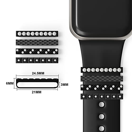 Callancity 4Pcs/Sets Metal Decorative Rings Loops Luxury Design Rubber Strap Charms For Watch Band Series 8/7/6/5/4/3 42Mm 44Mm 45Mm (Black) #TOP2