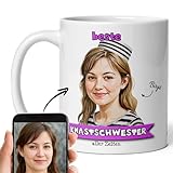 Epicuddle® Knacki, Knastschwester, Krastbruder Karikatur Tasse personalisiert - Dankeschön oder Scherzgeschenk für Erwachsene und Kinder - Lustige Tasse mit 100% Wiedererkennungswert deines Fotos