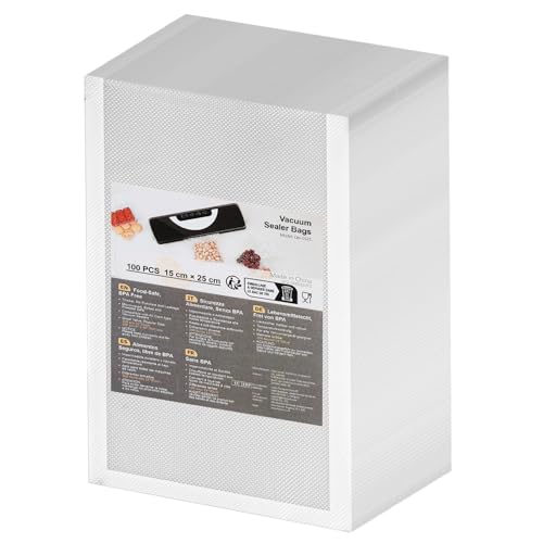 Sacchetti Sottovuoto Alimenti 100 Buste 15x25 cm, Buste Sottovuoto Alimenti per Macchina Sottovuoto e Cottura Sous Vide, Sacchetti Goffrati per Conservazione Alimenti, Senza BPA
