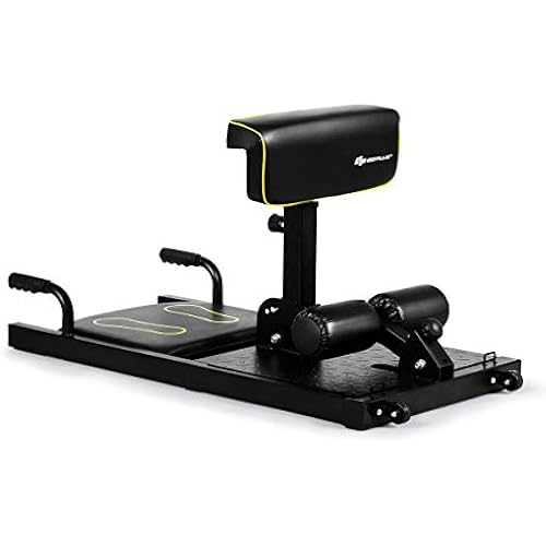 Goplus Deep Squat Machine, 8-in-1 Sissy Squat Fitness Equipment Functional Core Workout Training Sit Up & Push Up Leg Exerciser, with Anti-Skid Measures, Soft PVC Cover, Handy Wheels