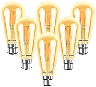 paul russells LED Filament ST64 Light Bayonet Cap B22D, 35w Equivalent Replacement Antique Bulb, BC 4W 380LM LED 2200K Amber Bulbs, Decorative Ceiling Fittings Energy Saving Lightbulbs, Pack of 6