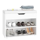 Schuhbank mit Sitzfläche, Schuhschrank schmal mit Stauraum, Schuhregal weiß, Flur, bis 150 kg belastbar 60x29.5x48cm